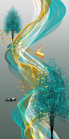 线条山水玄关装饰晶瓷画