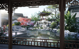 古建庭院水景 效果图