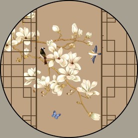 新中式圆形花鸟玉兰装饰画图片