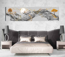 新中式抽象麋鹿山水风景床头画