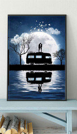 晶瓷月夜情侣风景玄关装饰画