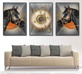 新中式烁金骏马花纹装饰无框画