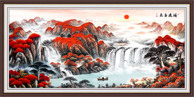 鸿运当头玄关中式工笔山水画