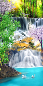 自然清新唯美瀑布流水生财玄关