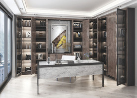 全屋定制现代轻奢极简书柜书房图