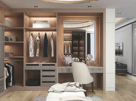 全屋定制镶金条板式衣帽间图