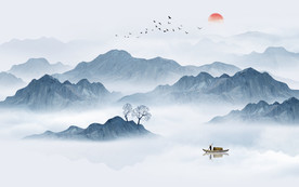 中式水墨山水画