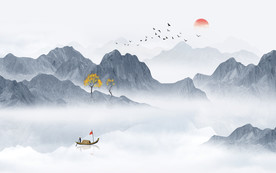 中式水墨山水画