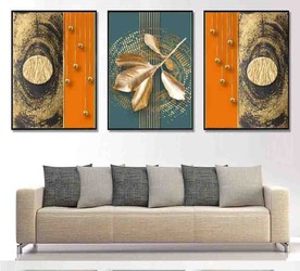 爱马仕金色抽象几何油画装饰画