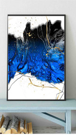 水墨烁金抽象蓝色油画玄关装饰画