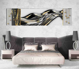 北欧风烁金抽象金色水墨床头画