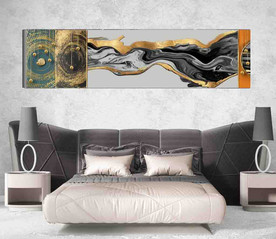 北欧风烁金抽象金色水墨床头画