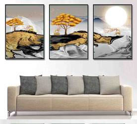 新中式抽象金色麋鹿山水装饰画