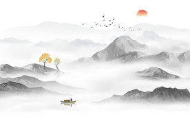 中式水墨山水画