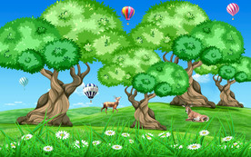 树林森林卡通儿童房背景墙壁画