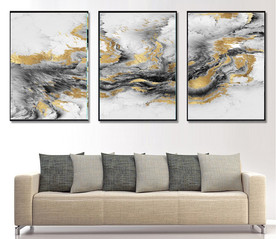 新中式烁金抽象麋鹿山水装饰画