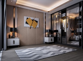 现代卧室背景墙3D场景空景