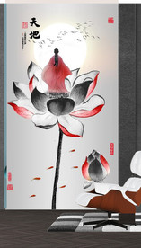 新中式水墨莲花禅僧玄关装饰画