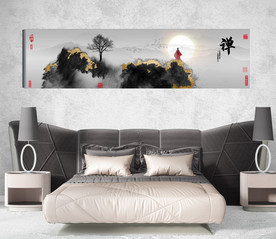 新中式抽象水墨禅意风景床头画