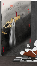 新中式抽象水墨山水风景玄关装饰