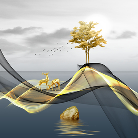 线条山水石来运转电表箱画