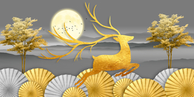 新中式抽象山水三联晶瓷画