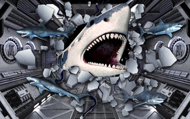 3d立体破墙而出的鲨鱼壁画背景