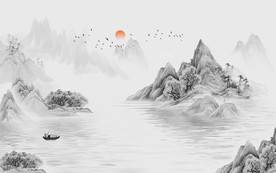 新中式水墨山水背景墙