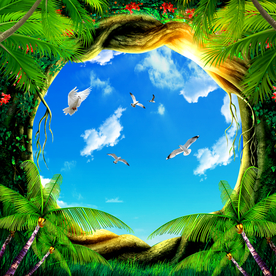 蓝天白云绿叶白鸽吊顶