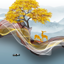 线条山水晶瓷画