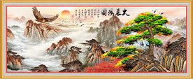 原创山水迎客松雄鹰装饰画壁画