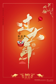 书法字体2021过大年海报