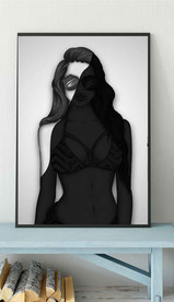 现代北欧抽象黑白美女玄关装饰画