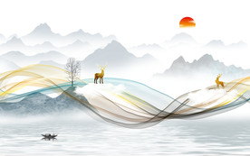 新中式山水电视背景墙