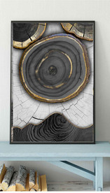 现代烁金水墨金色年轮木纹装饰画