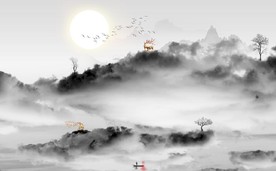 新中式抽象水墨山水风景背景墙