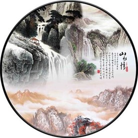 新中式圆形山水意境装饰画图片
