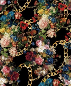 油画花 金链子 四方连续