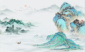 新中式古代水墨山水国画壁画