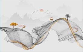 新中式抽象金色水墨山水背景墙