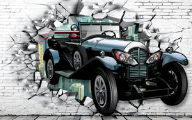 破墙老式汽车3D壁画背景墙