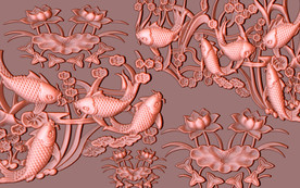 年年有余荷花鱼浮雕背景墙