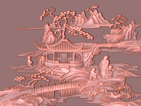 立体浮山水花鸟电视背景墙