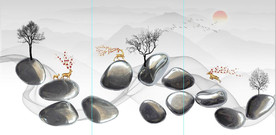 晶瓷飘带鹅卵石山水装饰无框画