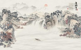 新中式水墨古代山水国画背景墙