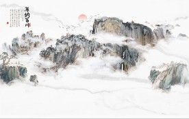 新中式水墨古代山水国画背景墙