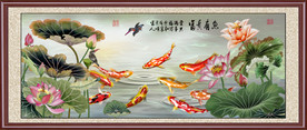 手绘荷花鲤鱼装饰画