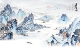 新中式水墨古代山水国画背景墙