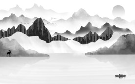 背景墙山水画电视墙 文件分层画