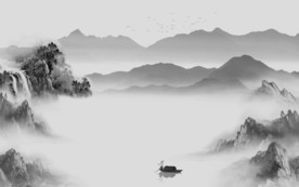 背景墙新山水无框画 文件分层画